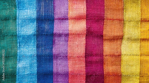 Colorful woven flax fabric texture ideal for design and background use showcasing vibrant hues and intricate patterns.