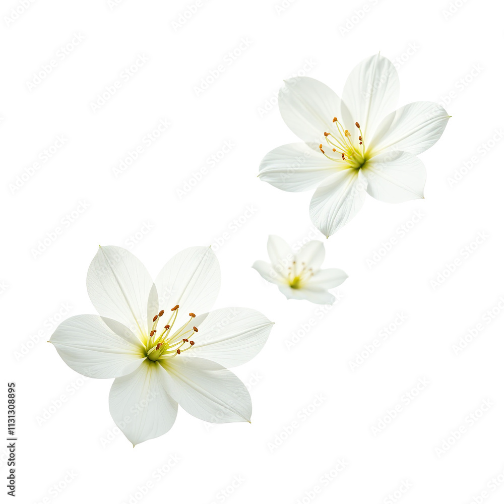 Fototapeta premium Ethereal White Flowers Flying Isolated on Transparent PNG Cutout
