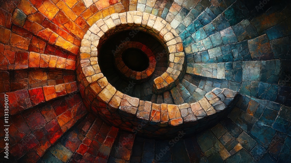 Naklejka premium Spiral Staircase of Hues: A Symphony in Stone