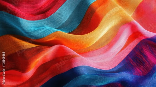 Vibrant flowing fabric waves creating a colorful abstract background for artistic and textile design purposes photo