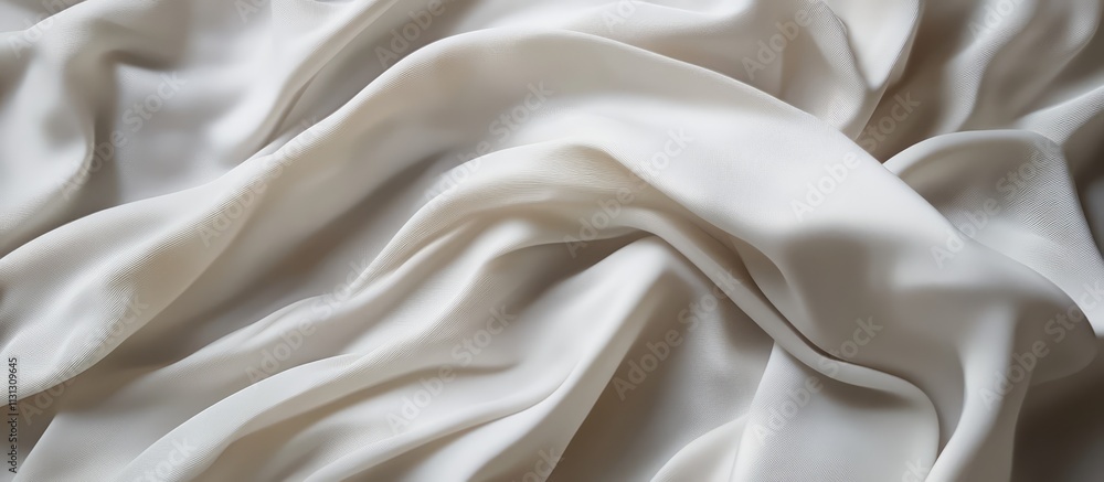 Obraz premium Soft luxurious white satin fabric draped elegantly with flowing folds and gentle waves creating a rich textured appearance.