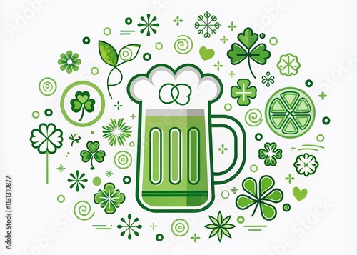 Celebrate St. Patrick's Day with a vibrant vector illustration of a beer mug. Perfect for holiday marketing, party decorations, and pub promotions that set the festive mood. photo