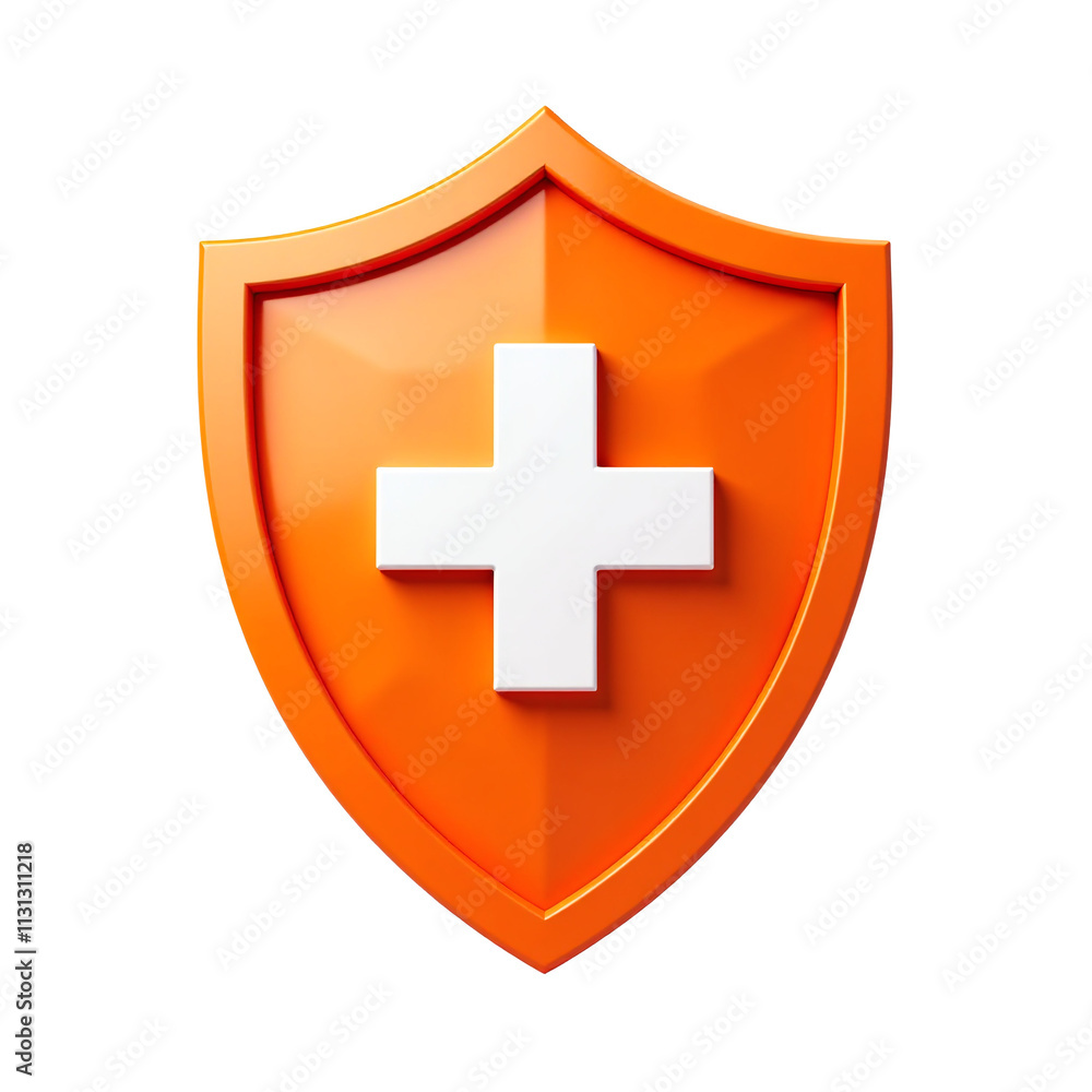 Obraz premium Premium healthcare protection shield icon with white cross for medical security and safety concept, ideal for healthcare marketing campaigns, website hero image