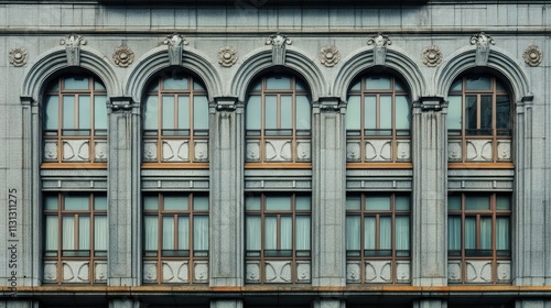 Historic architecture of Daimaru building facade featuring ornate arches and intricate detailing in a large department store design. photo