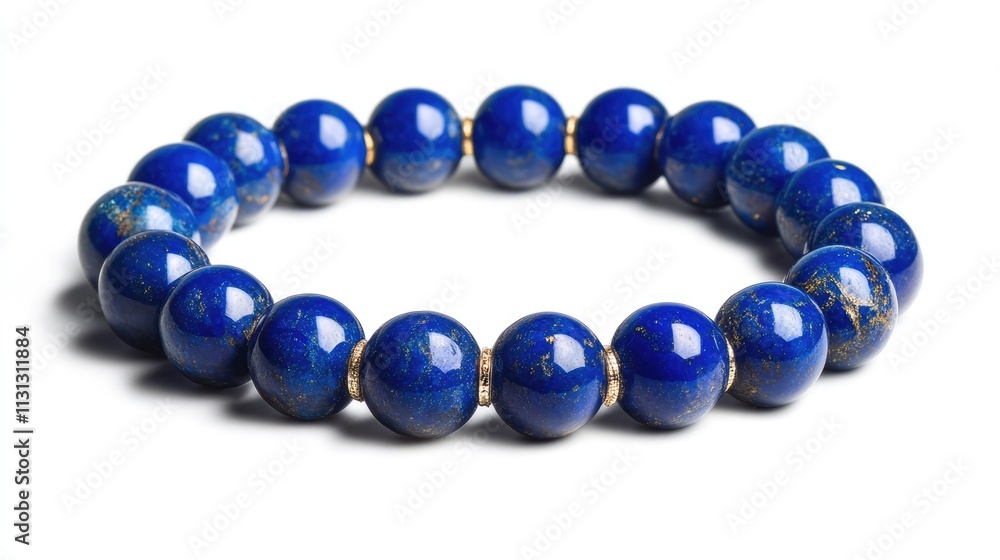 Obraz premium Lazurite gemstone bracelet with polished beads isolated on white background for jewelry and fashion design concepts