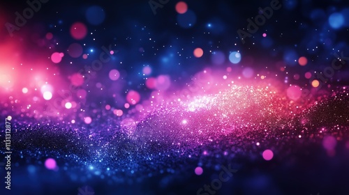 Colorful abstract background with sparkling lights and glowing particles swirling in a cosmic display