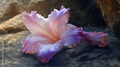 Delicate Illyrian Gladiolus Flower on Rocky Surface with Soft Illumination photo