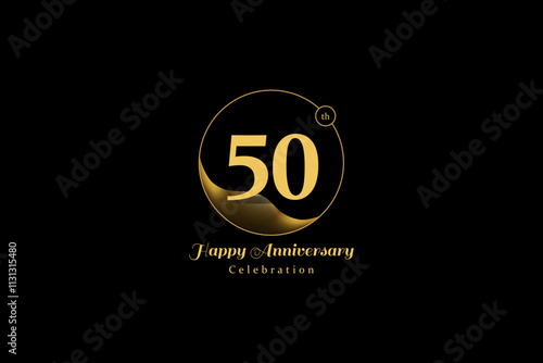 Creative Happy anniversary logo. 50th Golden Anniversary logo vector. Ideal for company Anniversary, Industry Events, jubilee, Birthday celebrations, wedding.