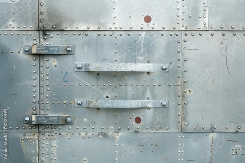 Precision in Aviation. Detailed texture background of an airplaneâ€™s control surfaces, highlighting the hinges concept photo