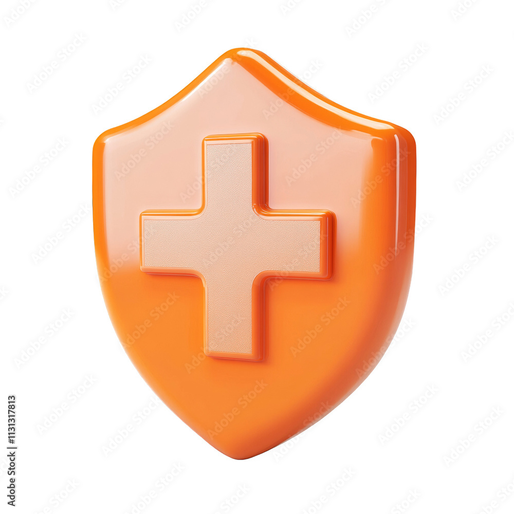 Obraz premium 3D Rendered Orange Shield with First Aid Cross on transparent Background