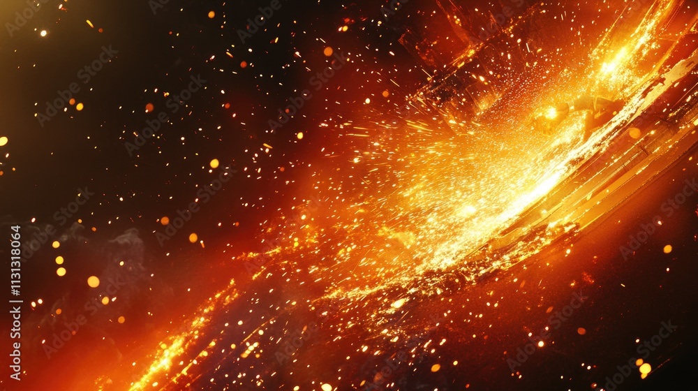 Fototapeta premium Abstract explosion of fiery colors and particles creating a dynamic visual effect.
