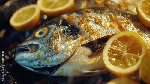 Grilled dorado fish with lemon slices showcasing a healthy and detoxifying diet concept for clean eating enthusiasts photo