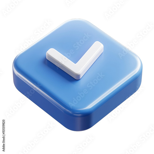 3D Rendered Blue Button with White Check Icon on transpsrent Background photo