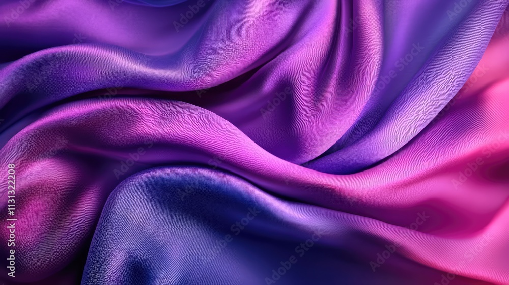 Obraz premium Vibrant silk texture with elegant folds and draperies showcasing a gradient of purple and pink tones ideal for upholstery and fashion design