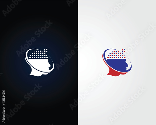 Human technology or human digital, head tech icon symbol logo design concept vector template.