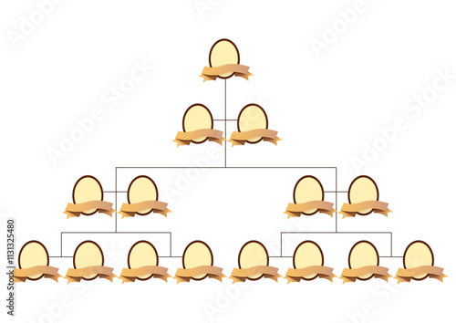 Retro family tree with photo frames and ribbons for inscriptions with lines