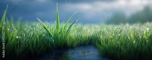 Wallpaper Mural Refreshing morning dew on lush grass outdoor meadow nature photography calm atmosphere close-up serenity of nature Torontodigital.ca