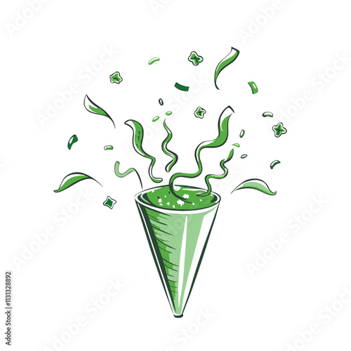Green party popper with confetti 