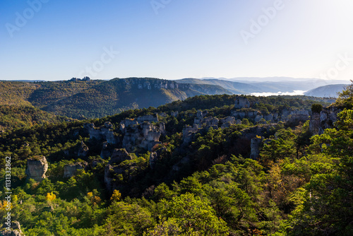 Geological formations of the “Cité des Pierres” in Montpellier-le-Vieux, overlooking the Dourbie Gorges photo