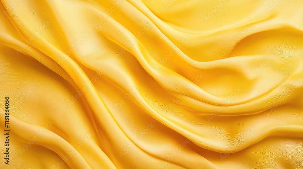 Fototapeta premium Yellow silk fabric texture background with elegant draping and soft folds creating a luxurious and vibrant visual appeal for design use.