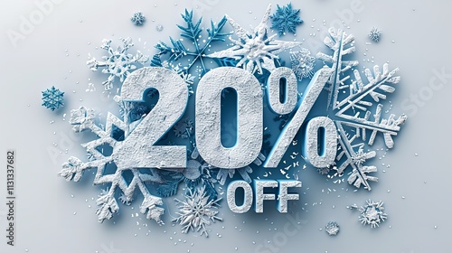 With blue and white snowflakes, the 3D text 