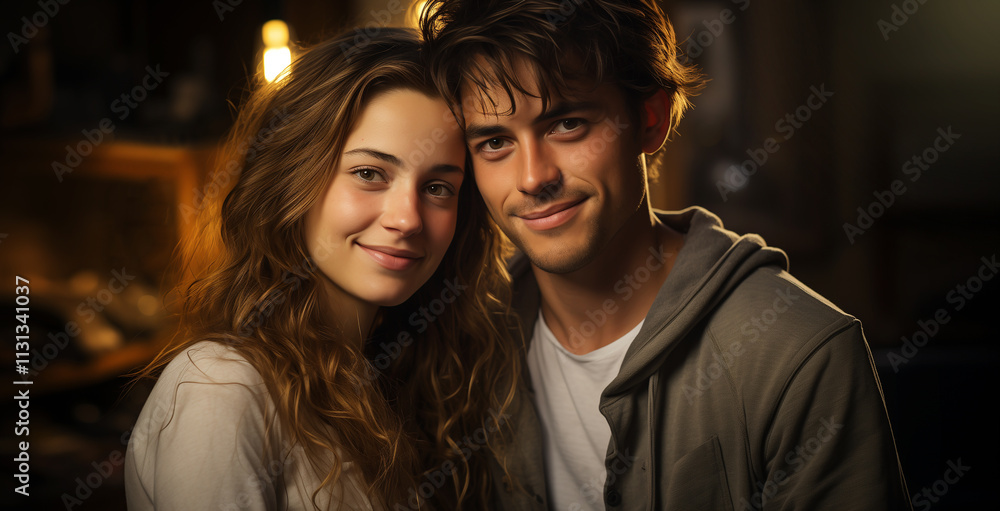 Photo of a young woman and man. Young couple hugging. Photo of a young woman and man. Young couple hugging.