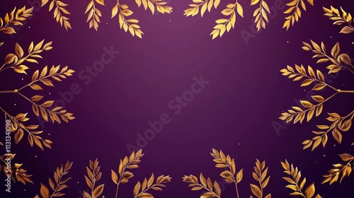 A luxurious abstract pattern featuring golden laurel wreaths, softly backlit on a deep purple background