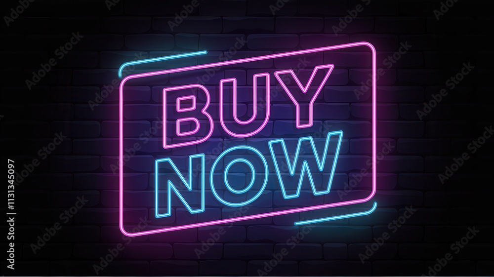 Obraz premium Bold pink neon Buy Now sign with textured brick background