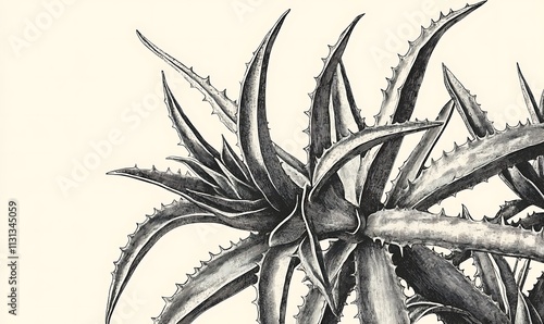 Detailed Black And White Aloe Vera Illustration