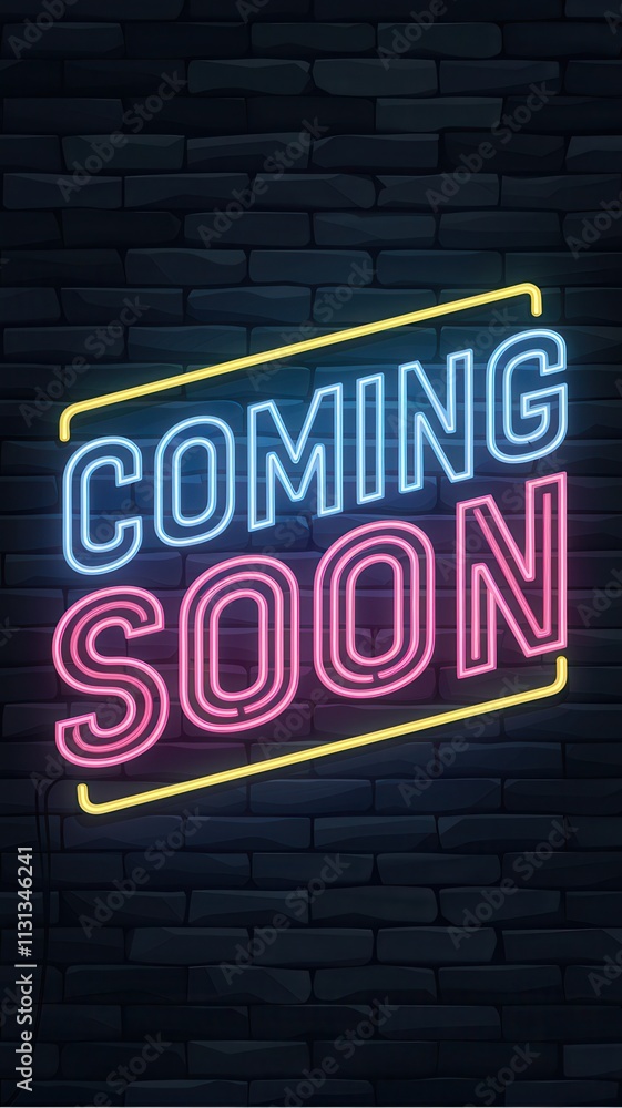 Obraz premium Neon Coming Soon with NEW text on urban brick background