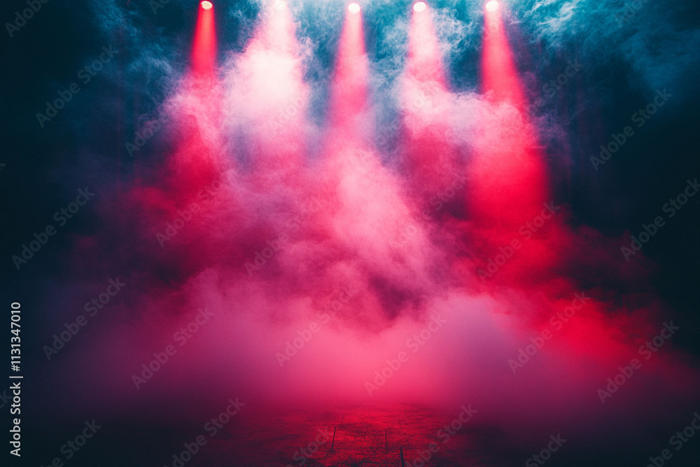 Fototapeta premium Dramatic Stage Lighting with Red and Blue Fog Atmosphere
