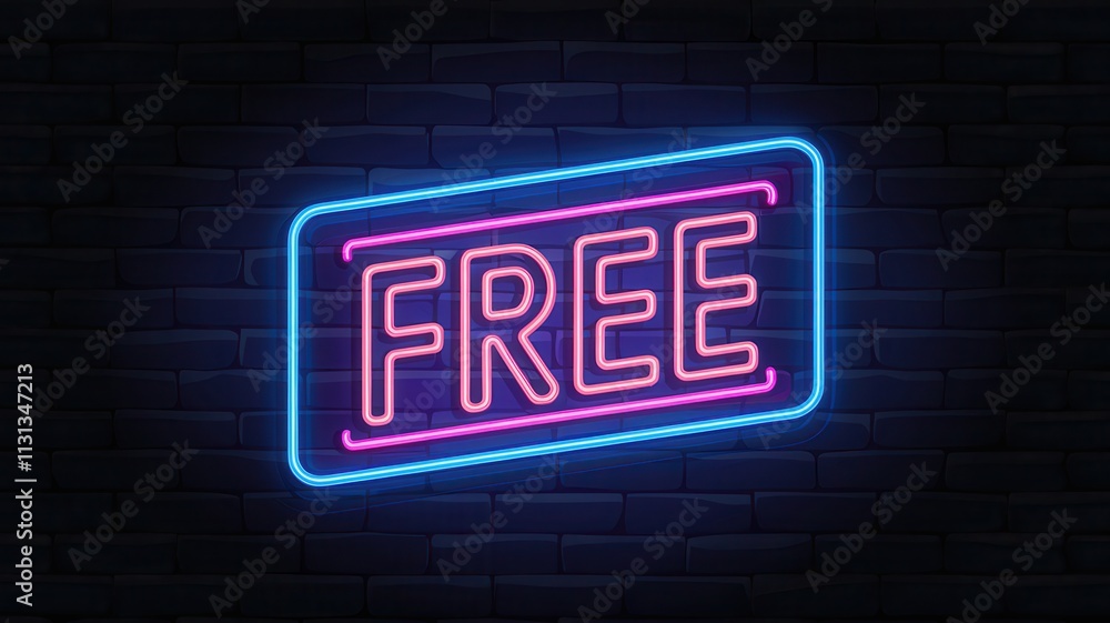 Obraz premium Neon FREE FREE in bold glowing letters on dark brick wall