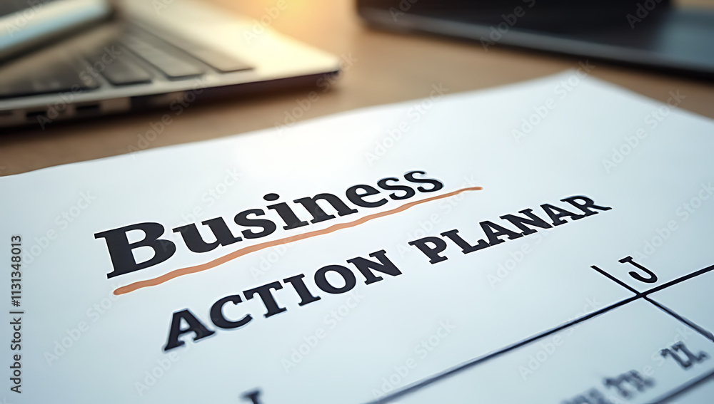 Obraz premium A business management action plan is typically created and kept in a visible location such as on a desk or office table nearby._00004_