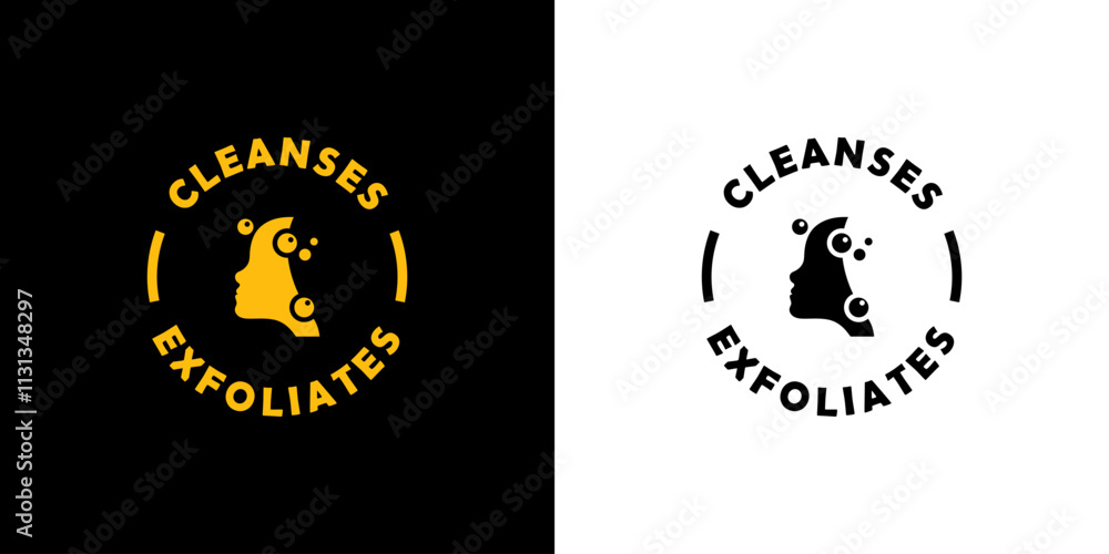Obraz premium Cleanses and Exfoliates - vector stickers, black and gold for cosmetics label.