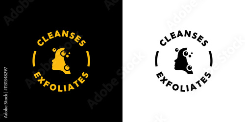 Cleanses and Exfoliates - vector stickers, black and gold for cosmetics label.
