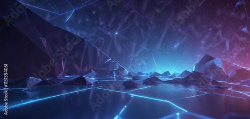 Bright Blue Low Poly Neon Glow Effect Background, energetic, photo