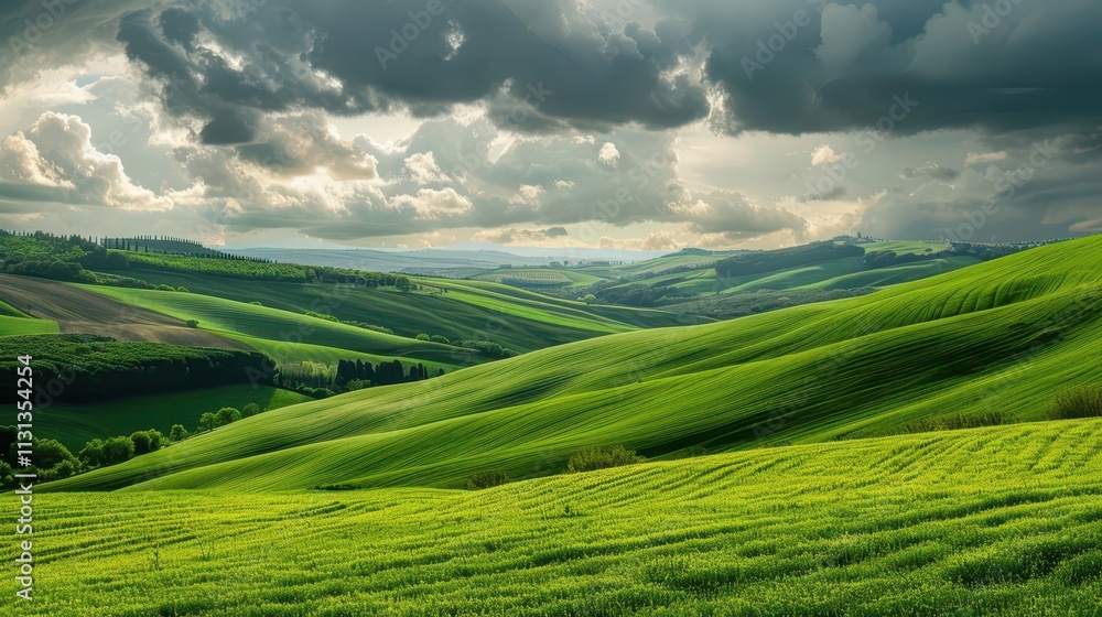 Obraz premium Serene Highland Farming. Embracing nature's beauty