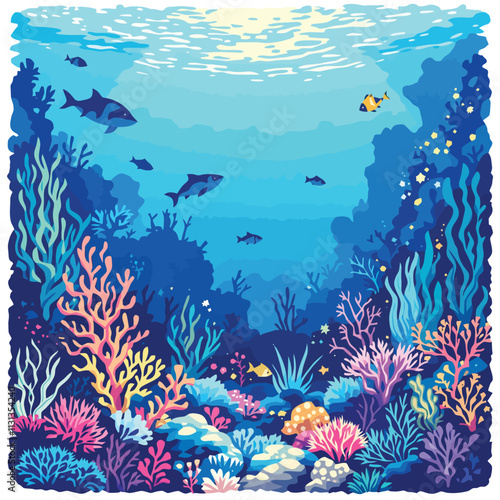 underwater background with corals and fishes