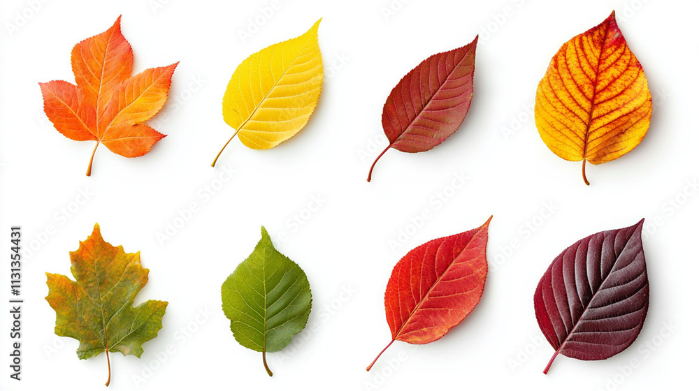 Obraz premium Set of multicolored autumn leaves isolated on white background