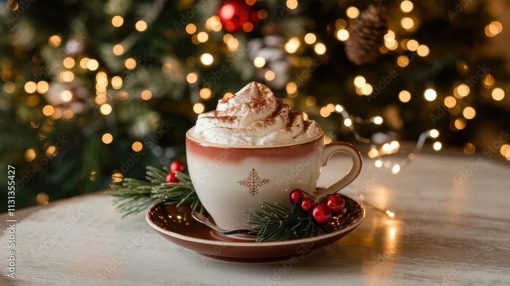 Fototapeta premium Cup of hot chocolate with whipped cream on top