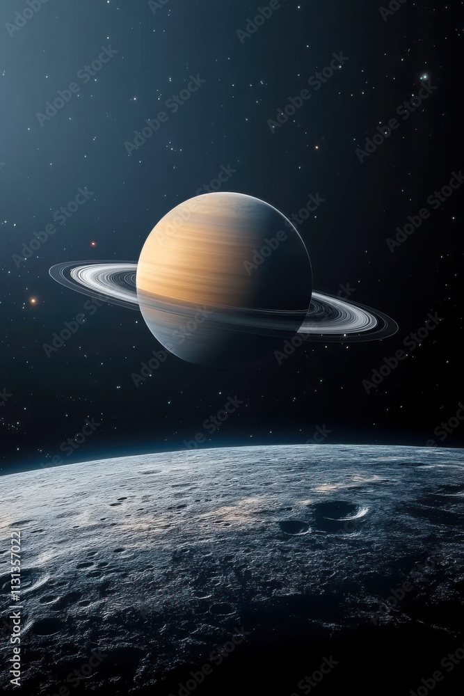 Fototapeta premium Saturn planet solar system with stars