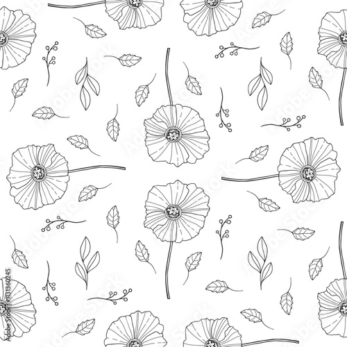 Simple black and white floral pattern is cute and naive. Small ditsy blossom design is minimal and modest