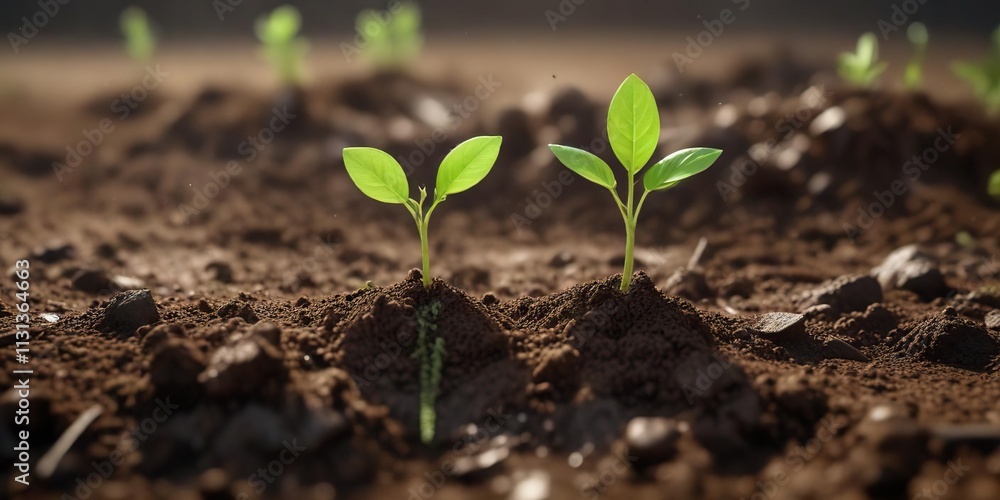 Fototapeta premium A tiny green sprout bursts forth from the soil , sprout, outdoor