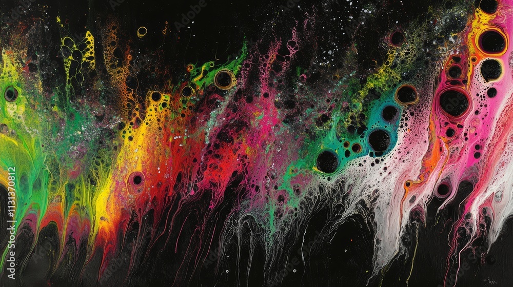 Fototapeta premium Abstract fluid art using neon colors against a dark background for a high-contrast, intense visual effect