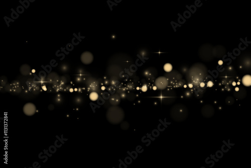 Christmas background. Powder PNG. Magic shining gold dust. Fine, shiny dust bokeh particles fall off slightly. Fantastic shimmer effect.