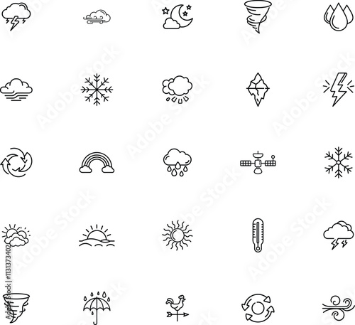 Weather Icons Cloud, Sun, Rain, Snow, Storm, Wind, Symbols, Nature, Climate, Forecast