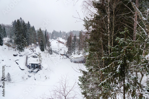 Wallpaper Mural Winter in the park. Karelia Ruskeala Nature Reserve in winter. It is snowing in the forest. Torontodigital.ca