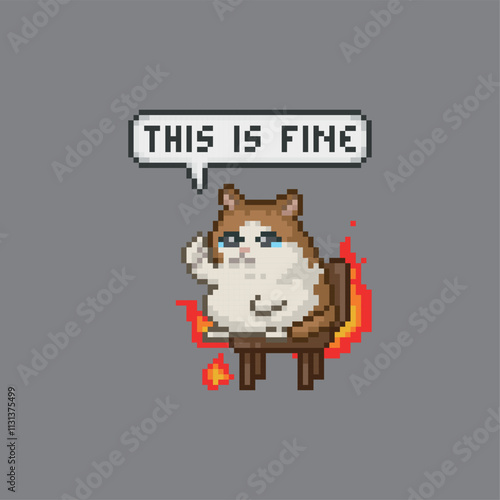 Cat says this is okay, pixel art meme
