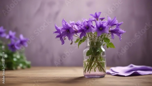 Wallpaper Mural Delicate purple campanula flowers in a small glass bottle , wildflower, botanical garden Torontodigital.ca