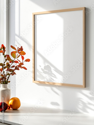 Wooden frame with orange branches photo